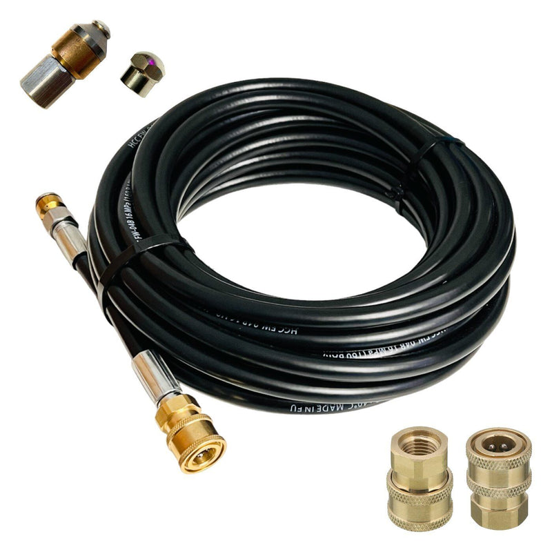 30m Rohrreinigungsschlauch 1/4" Schnellkupplung für Kärcher Kränzle etc. + Düsen