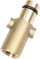 Messing-Bajonettadapter mit seitlichen Haltenasen, schwarzem Dichtring und sichtbarem Innengewinde.