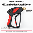 Anschlussgrafik der schwarz-roten Hochdruckpistole mit M22-Außengewinde an Schlauch- und Lanzenanschluss.
