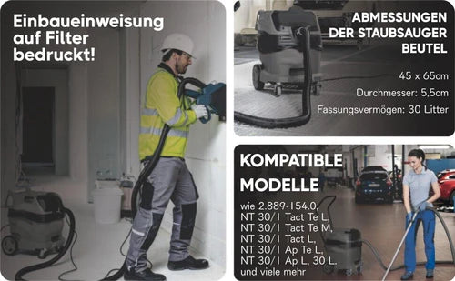 15x Vlies Staubsaugerbeutel für Kärcher wie 2.889-154.0 Kärcher NT 30/1 30 L 30L Vlies