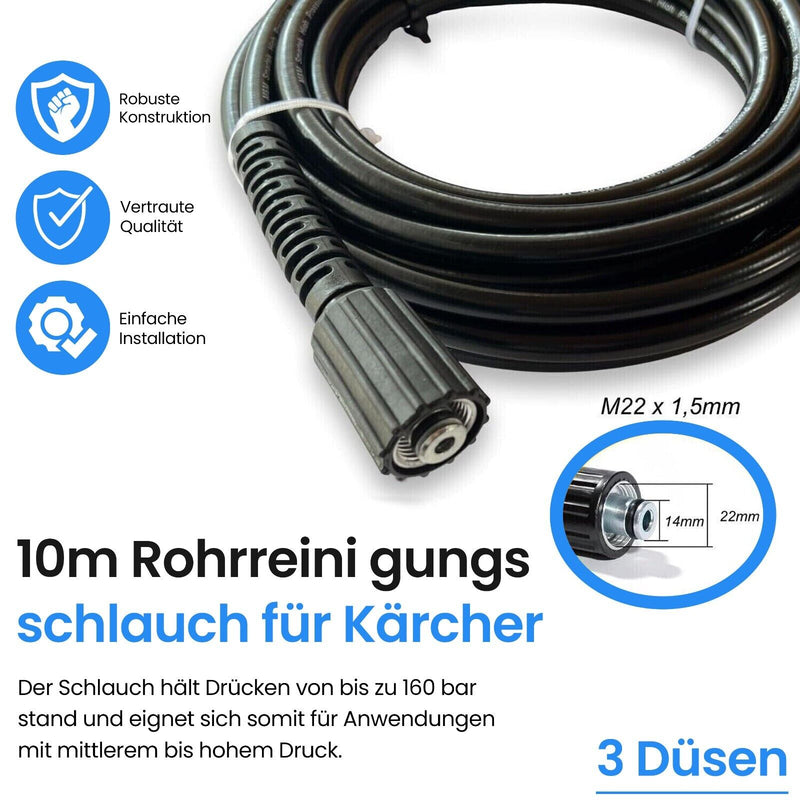Rohrreinigungsschlauch 10m für Kärcher Kränzle Hochdruckreiniger Abfluss Rohr