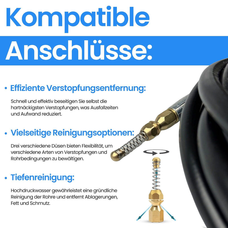Rohrreinigungsschlauch 10m für Kärcher Kränzle Hochdruckreiniger Abfluss Rohr