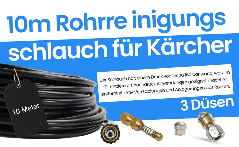 Rohrreinigungsschlauch 10m für Kärcher Kränzle Hochdruckreiniger Abfluss Rohr