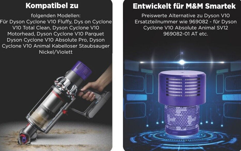 1-3x HEPA Filter für Dyson V10 Cyclone Absolute Animal Total Clean SV12 969082-01