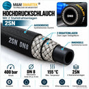 Aufbau-Grafik des DN8-Hochdruckschlauchs mit zwei Stahldrahteinlagen, 400 bar und 155 °C