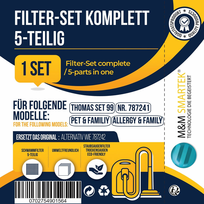 10x bags + filter set suitable for Thomas AQUA Pet + Family Anti Allergy
