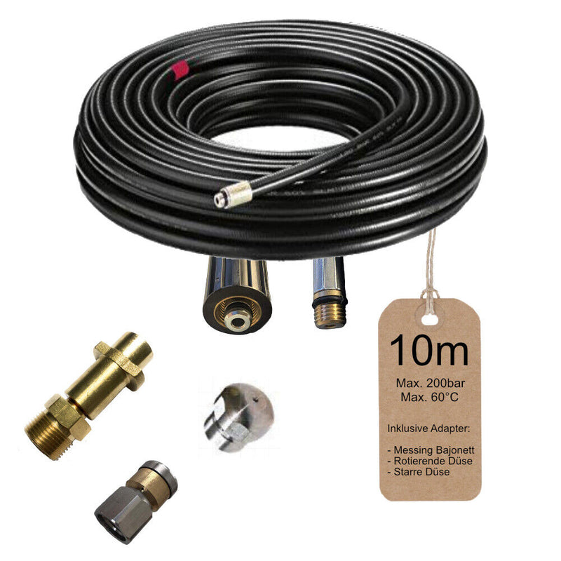 10m pipe cleaning hose + bayonet + 2 nozzles for Kärcher high pressure cleaner