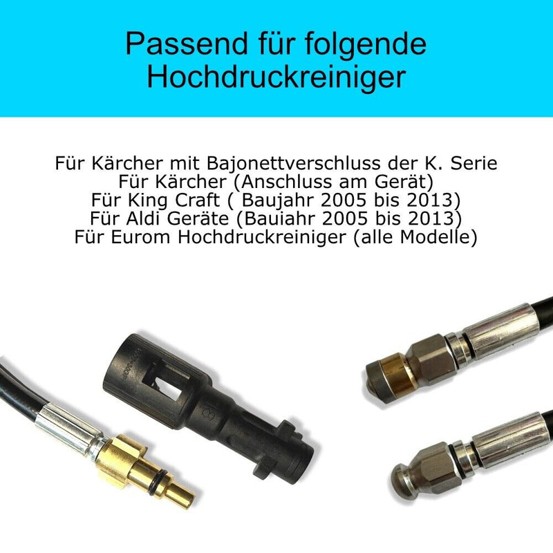 Rohrreinigungsschlauch für Aldi Kärcher & LAVOR inkl. 2 Düsen 5 Meter