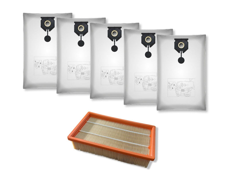 1 filter &amp; 5 vacuum cleaner bags suitable for Kärcher such as 2.889-154.0 NT 30/1 30L