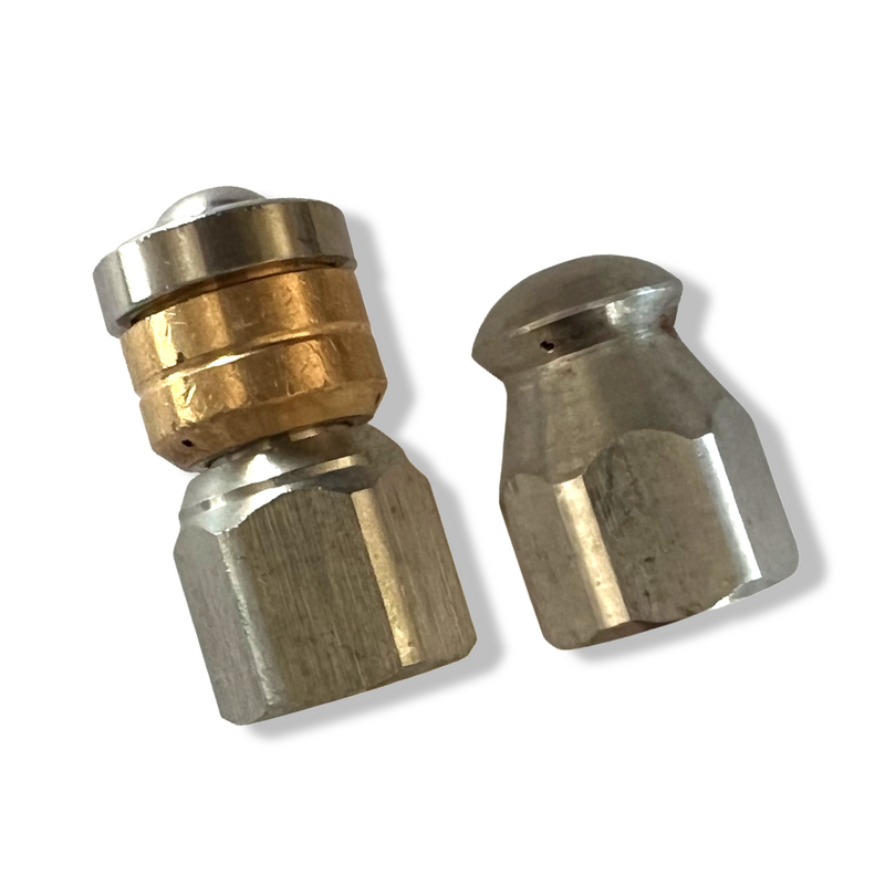 Pipe cleaning nozzle SET 2 pieces 1/4" rotating &amp; rigid for pipe cleaning hose