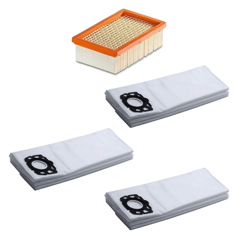 1x Flachfaltenfilter + 10x Staubsaugerbeutel für KÄRCHER MV 4 5 6, WD 4 5 6 P