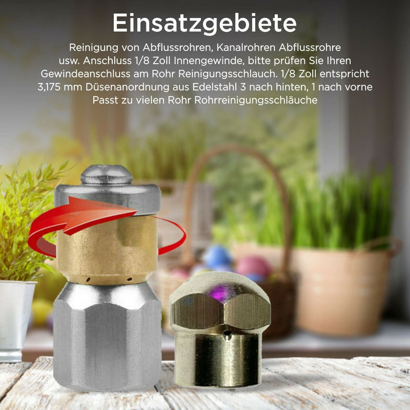 Pipe cleaning nozzle for Kärcher etc. SET 1/8" rigid &amp; rotating pipe cleaning