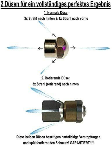 Pipe cleaning nozzle SET 2 pieces 1/4" rotating &amp; rigid for pipe cleaning hose