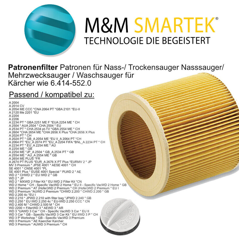 5x Staubsaugerbeutel + 1x Patronenfilter für Kärcher 6.959-130.0 WD2 WD3 MV3