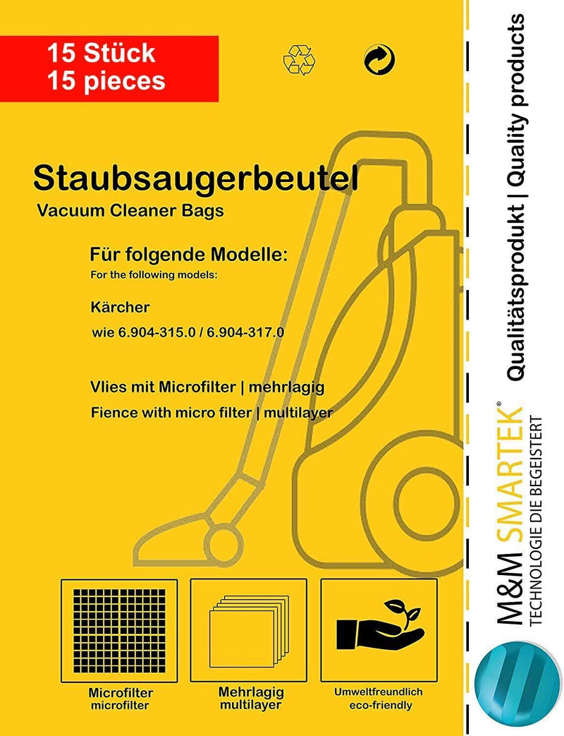 15 Staubsaugerbeutel Beutel  Filtertüten für Kärcher T 10/1 12/1 6.904-315.0