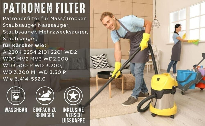 20x Staubsaugerbeutel + 1x Patronenfilter für Kärcher 6.959-130.0 WD2 WD3 MV3