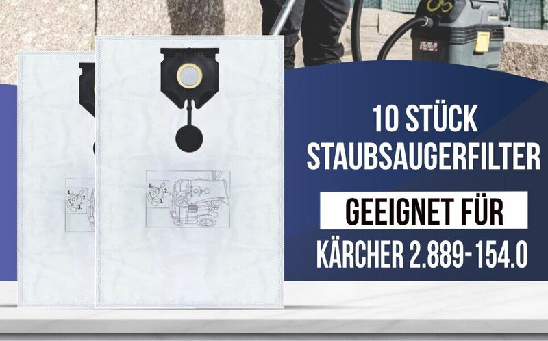 10x Vlies Staubsaugerbeutel für Kärcher wie 2.889-154.0 Kärcher NT 30/1 30 L 30L Vlies